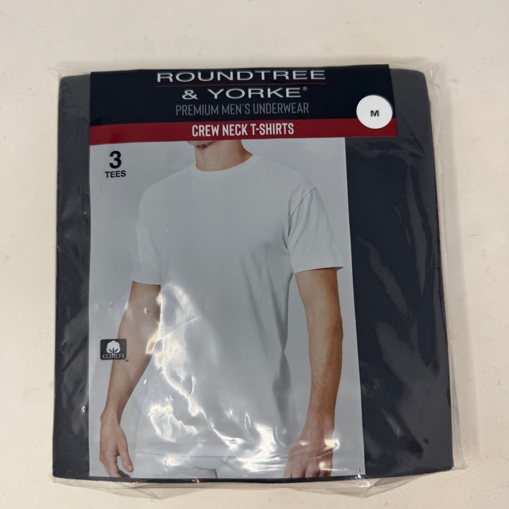 Roundtree & Yorke Mens 3 Pack Crew Neck T-Shirts Black‎ Medium 100% Cotton NEW